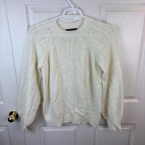 o.p.t. Balloon Sleeve Cable Knit Sweater Ivory